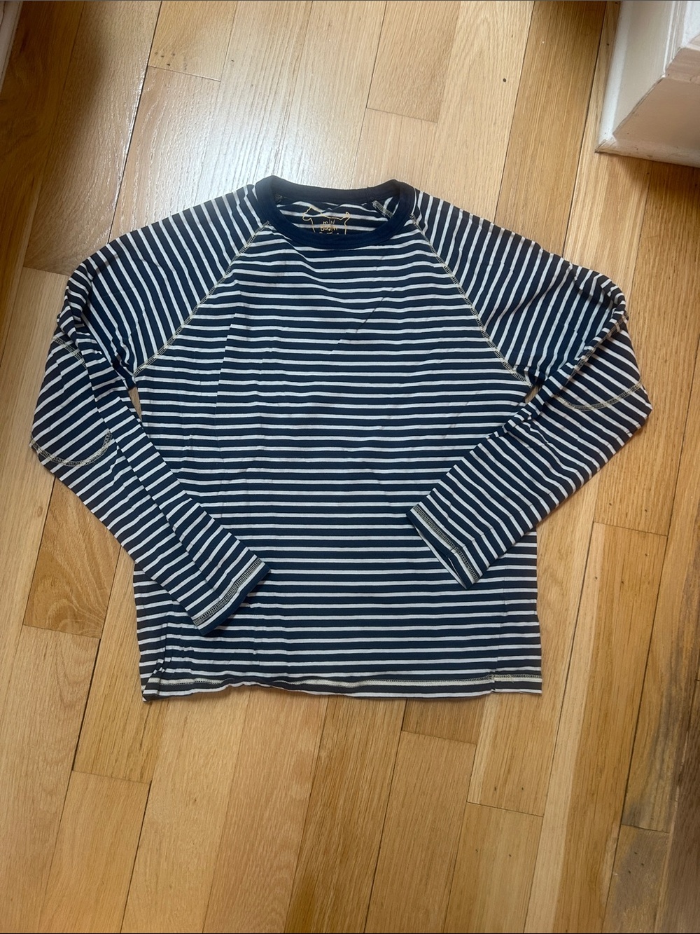 Mini Boden Navy and White Striped Crewneck shirt